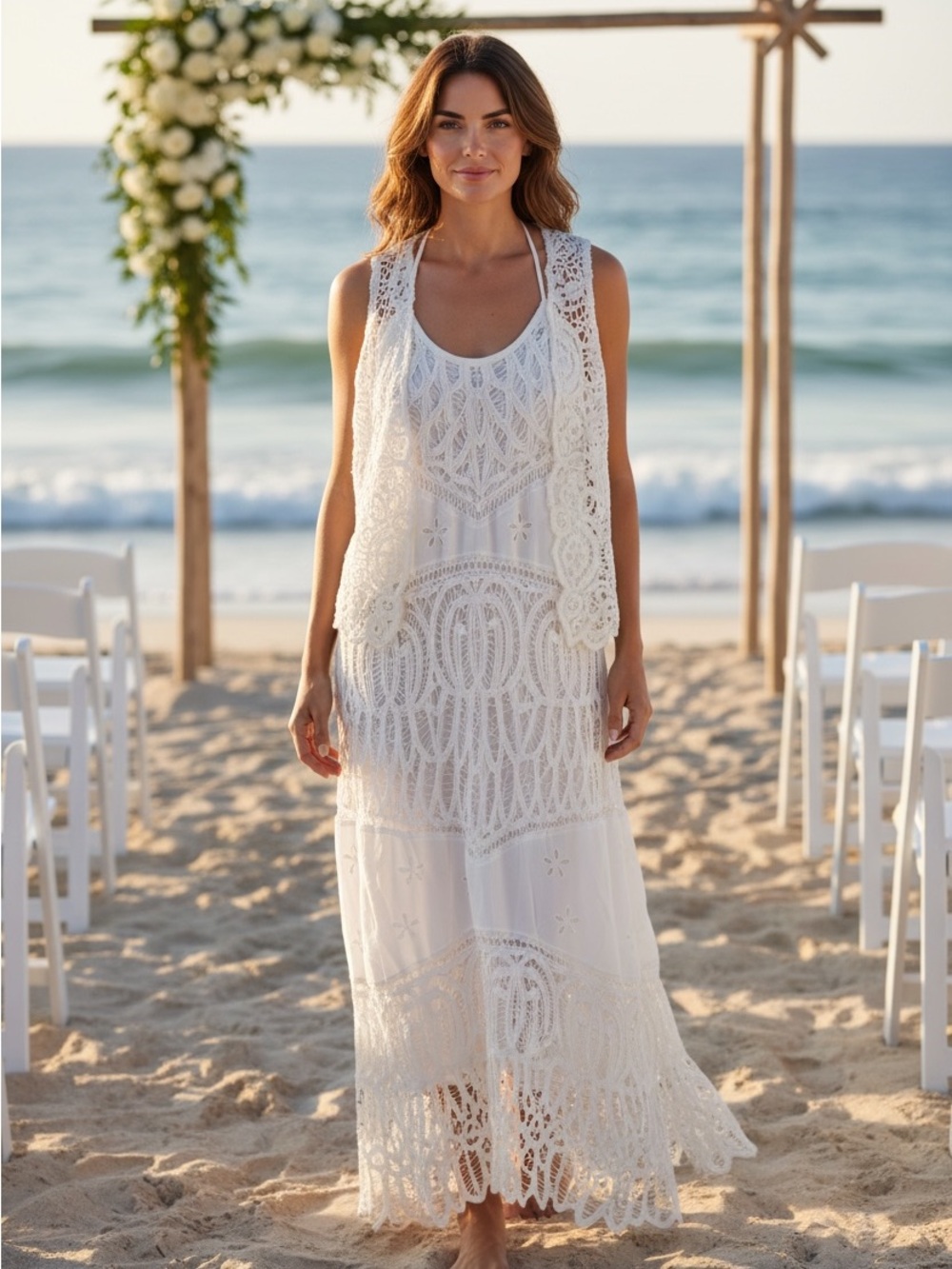 Wedding Dress With Jacket Tropical Beach Boho Fairy Breezy Halter XL